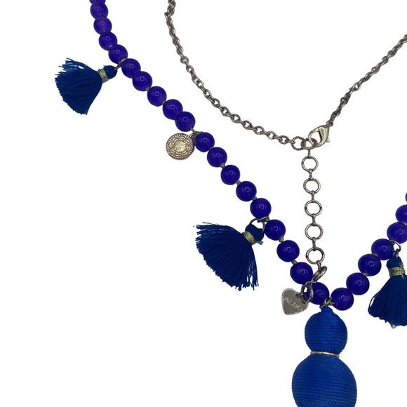 Aldo cobalt blue long necklace statement fringe beaded - Picture 8 of 8